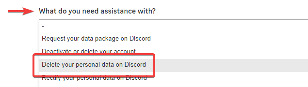 Assistance with: Delete your personal data on Discord